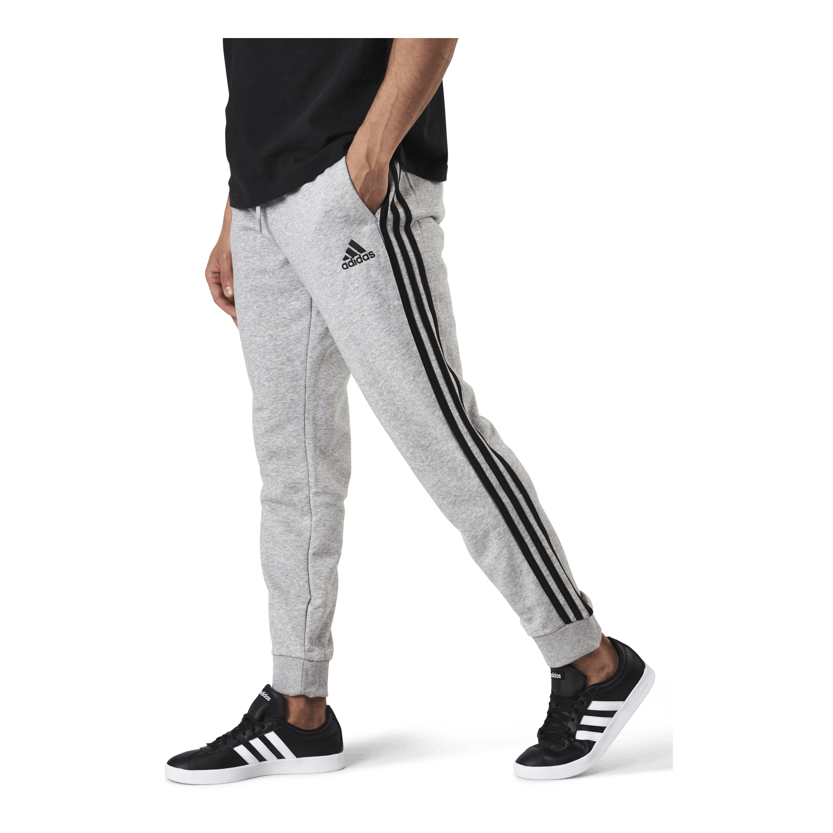ADIDAS Essentials Tapered Cuff 3 Stripes Pants Medium Grey Heather / Black 3 ADIDAS Essentials Tapered Cuff 3 Stripes Pants Medium Grey Heather / Black - Image 3