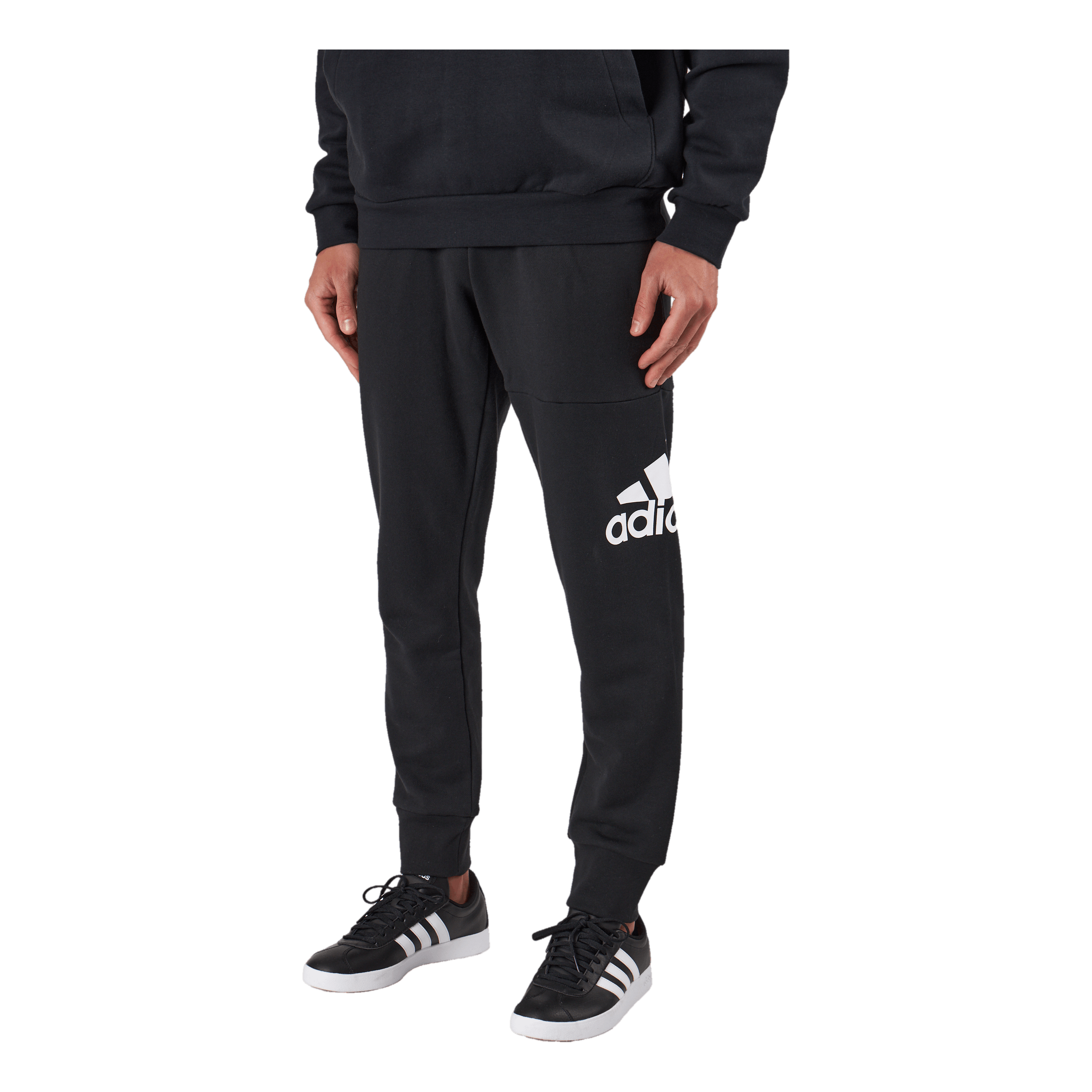 ADIDAS Essentials French Terry Tapered Cuff Logo Joggers Black 1 ADIDAS Essentials French Terry Tapered Cuff Logo Joggers Black