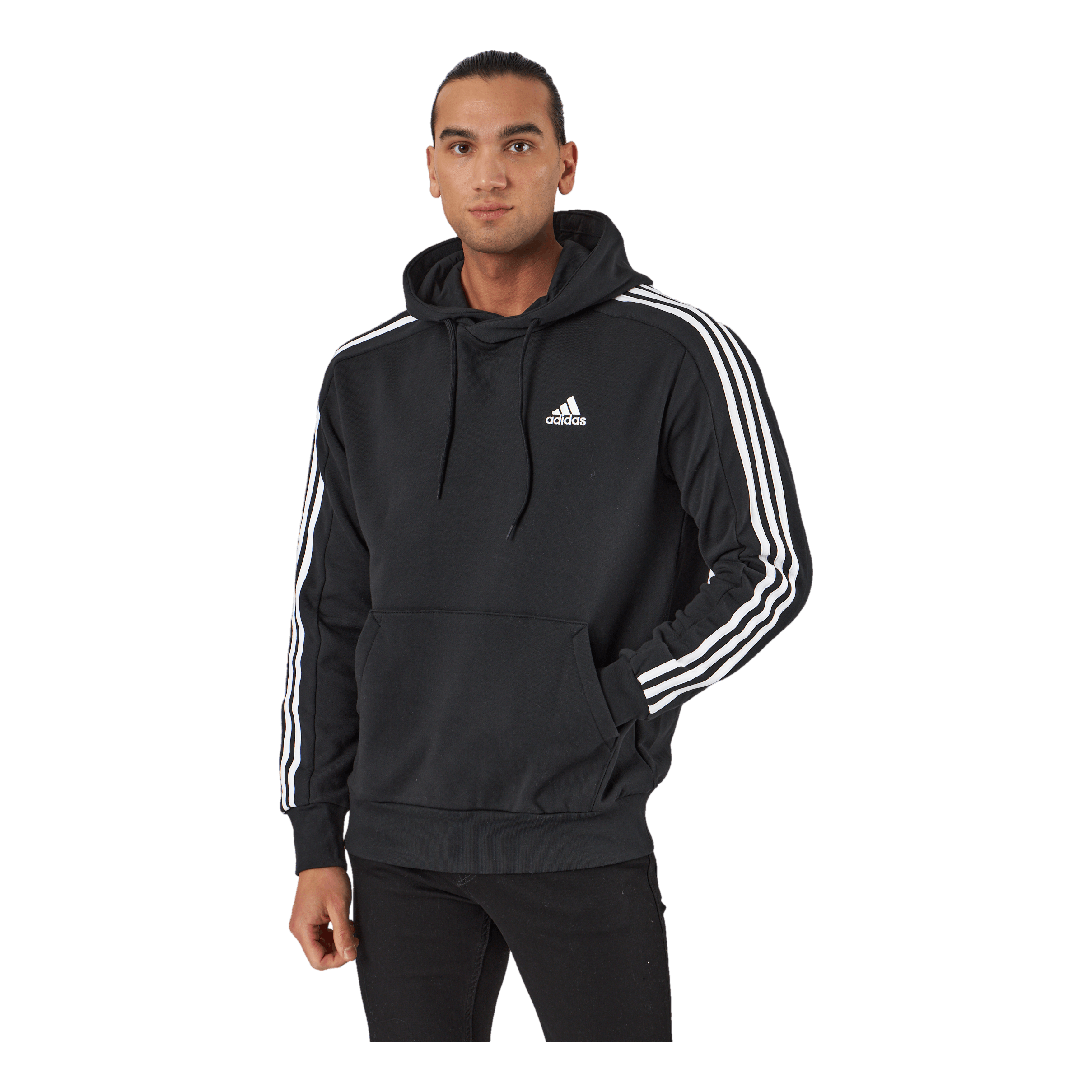 ADIDAS Essentials French Terry 3-Stripes Hoodie Black 1 ADIDAS Essentials French Terry 3-Stripes Hoodie Black